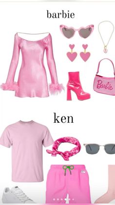 pink clothes and accessories are arranged in the shape of heart - shaped hearts, with text that reads barbie