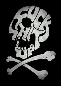 a skull and crossbones with the word cut out in white on a black background