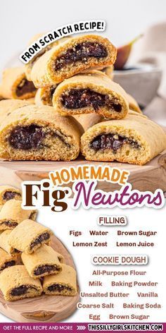 an advertisement for homemade fig newton's filled with fruit and nutritious pastry