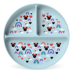 mickey mouse plates with hearts and rainbows on them