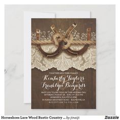 wedding card with two cowboy boots and lace