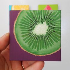 Green And Purple Decor, Fruit Magnets, Kiwi Slice, Kitchen Canvas Art, Art Mini Toile, Mini Toile, Buddha Art Painting, Small Canvas Paintings, Purple Decor