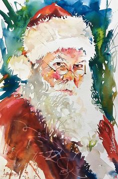 christmas santa claus watercolor illustration David Lobenberg, Santa Paintings, Santa Art, Christmas Decoupage, Santa Claus Is Coming To Town, Watercolor Christmas Cards, Christmas Santa Claus, Christmas Paintings