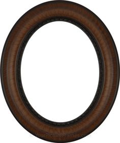 an oval wooden frame with black trim and brown wood graining on the edges, isolated against