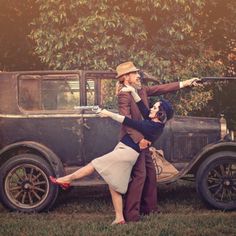 Bonnie And Clyde Hairstyles, Bonnie And Clyde Wedding Theme, Bonnie And Clyde Inspired Photoshoot, Old Time Photoshoot, Bonnie And Clyde Photoshoot Ideas, Bonnie And Clyde Engagement Photoshoot, Peaky Blinders Couple Photoshoot