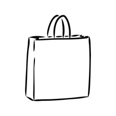 a black and white drawing of a shopping bag