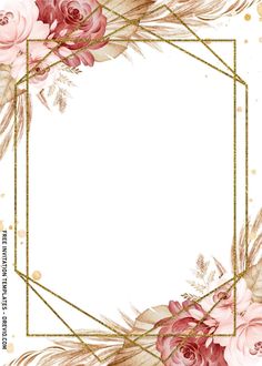 a square frame with pink flowers and feathers