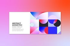 an abstract geometric design with white and blue colors on a pink, purple, and orange background