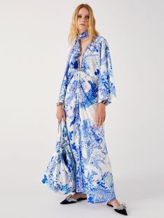 #camilla #camillawithlove #luxuryfashion #dresses Drawcord Detail, Statement Sleeves, A Dragon, Luxury Dress, Blue Hues, Dress Details, Maxi Dress, Free Shipping, Clothes