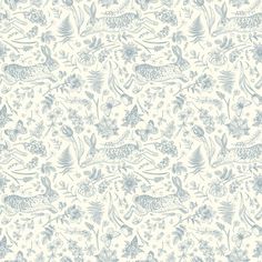 a blue and white wallpaper with birds