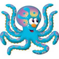 an octopus with blue and purple colors on it's face, standing in front of a white background