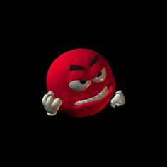 an animated red ball with eyes and hands in front of a black background that appears to be smiling