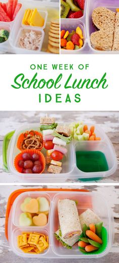 the lunch box is filled with different types of food and has words that read one week of school lunch ideas