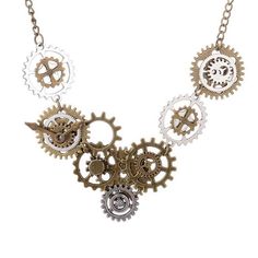 EMBRACE THE STEAMPUNK LOOK WITH THIS NECKLACE WITH GEARS! Steampunk fashion incorporates gears and multiple mechanical elements. Man and machine are one in this retro-futuristic universe. This necklace, designed with gears in copper, bronze, and silver, is very much in the Steampunk spirit. Its patina effect gives it a beautiful vintage finish. You can wear it on any occasion with a 100% Steampunk outfit or to add an original touch to your regular outfit. Stainless steel pendant: will not blacke Steam Punk Diy, Steampunk Mode, Diy Steampunk, Moda Steampunk, Steam Punk Jewelry, Steampunk Gears, Steampunk Diy, Steampunk Accessories, Steampunk Necklace