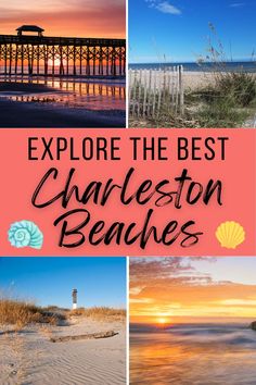 Collage of beach photos with text, Explore the best of Charleston Beaches Beaches In Charleston Sc, Visiting Charleston Sc, Things To Do In Charleston Sc, Visit Charleston Sc, Charleston South Carolina Vacation, Charleston Downtown, Charleston Beach, Charleston Travel Guide, Charleston Beaches