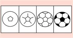 the four soccer balls are shown in black and white, with one ball on each side