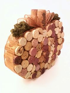 a bunch of wine corks that are stacked on top of each other and tied together