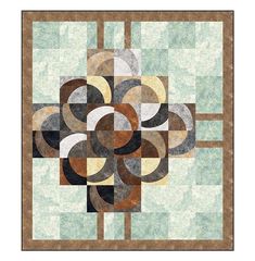 an abstract painting with circles and squares on the bottom, in shades of brown, green,