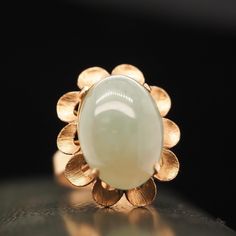 Vintage 14k Yellow Gold Cabochon Jade Cocktail Ring - Etsy