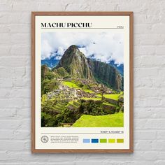 an image of machu picchu in peru on a brick wall with color swatches