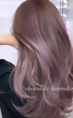 Muted Hair Color For Brunettes, Lavender Beige Hair Color, Milk Tea Purple Hair, Brown To Lavender Ombre, Purple Ash Brown Hair, Lilac Hair Color Lavender, Dusty Purple Hair Color, Mauve Mushroom Brown Hair, Korean Hair Color Cool Tone