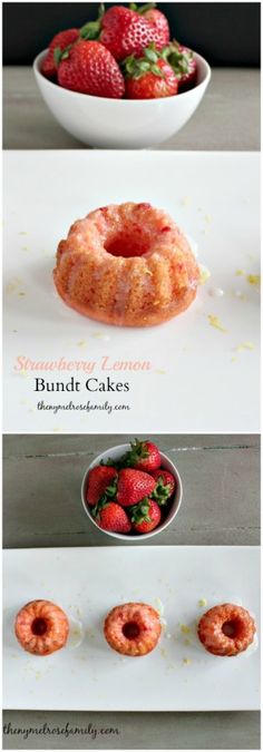 four different types of donuts with strawberries in them