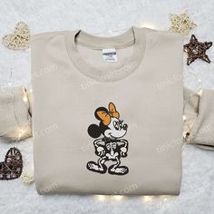 Minnie Skeleton Embroidered Sweatshirt, Disney Cartoon Embroidered Hoodie, Halloween Embroidered Shirt Disney Hoodie For Fall, Disney Hoodie With Long Sleeves For Fall, Disney Long Sleeve Hoodie For Fall, Mickey Mouse Hooded Sweatshirt For Fall, Hooded Mickey Mouse Sweatshirt For Fall, Fall Mickey Mouse Crew Neck Sweatshirt, Disney Embroidered Long Sleeve Sweatshirt, Fall Mickey Mouse Sweatshirt For Streetwear, Mickey Mouse Long Sleeve Sweatshirt For Fall