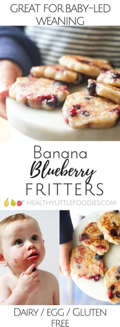 an advertisement for blueberry fritters with images of babys and their food