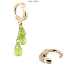 14K Yellow Gold Belly Ring With 3 Stunning Peridot Dangles By Tummytoys - TummyToys Gold Belly Button Ring, Belly Button Rings Dangle, Gold Belly Button Rings, Gold Belly Ring, Gold Body Jewellery, Belly Button Jewelry, Gold Bodies, Peridot Pendant, Navel Ring