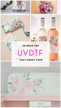 several different pictures with flowers on them and the words, 20 ideas for uvdt that aren't cups