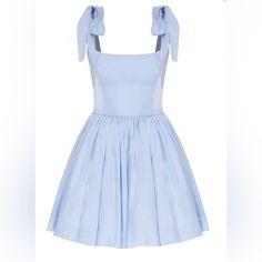 Beautiful Baby Blue Mini Dress From Wolf & Badger Worn Once For Engagement Photos - Last Picture Adjustable Sleeves - They Tie Lace Up Back Poofy Tulle Under Skirt Baby Blue Formal Dress Short, Short Baby Blue Dress, Baby Blue Dress Short, Chloe Descendants, Baby Blue Dress Outfit, Baby Blue Mini Dress, Baby Blue Outfit, Blue Baby Dress, Pale Blue Dress