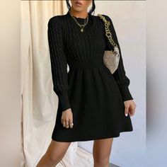 Brand New, Never Worn, Just Missed The Deadline To Return. Sizing Measurements In Pictures. 8/10 (L) Black Casual Black Winter Dresses, Black A-line Sweater Dress For Fall, Casual Black Sweater Dress For Party, Black Sweater Dress For Date Night In Fall, Black Sweater Dress For Date Night In Spring, Shein Dress, Shein Dresses, Sweater Dress, Colorful Dresses