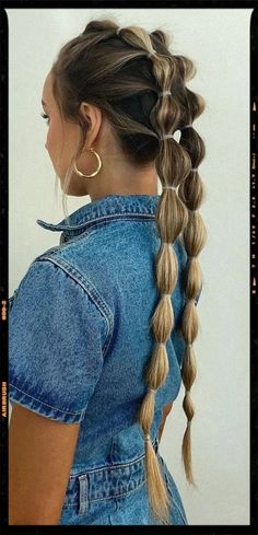 25+ Cute Back to School Hairstyles for Girls - HubPages Long Bubble Braid, Bubble Braid Pigtails, Braid Pigtails, Bubble Braid, Concert Hairstyles, Softball Hairstyles, Old Hairstyles, Sport Hair, Pigtail Braids