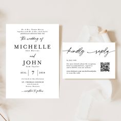 wedding stationery with modern calligraphy on white paper