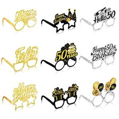 some glasses are decorated with 50th birthday decorations