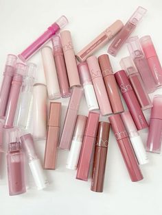 Korean Lippies, Lippies Aesthetic, Lippies Collection, Pink Lippies, Coquette Lipstick, Romand Juicy Lasting Tint, Lipstick Tutorial, Makeup Accesories, Ethereal Makeup