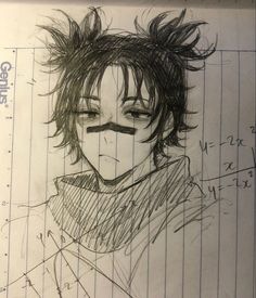 a drawing of an anime character with long hair and eyes drawn in pencil on paper