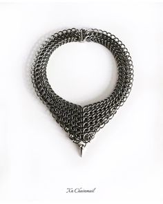 Chainmail Persian Sheet & Spike Choker Modern Gunmetal Chain Link Jewelry, Gunmetal Jewelry With Silver Chain, Gunmetal Stainless Steel Jewelry With Chain, Unique Metal Chain Link Jewelry, Round Chainmail Metal Jewelry, Round Metal Chainmail Jewelry, Gunmetal Chain Link Necklace, Nickel Free Silver Metal Chain Necklace, Metallic Metal Chain Jewelry