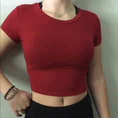 Never Worn Before Red Crop Top!! Very Soft!! Size Small!! Red Solid Color Top For Night Out, Trendy Red Cropped Top, Basic Red Crew Neck Crop Top, Trendy Red Solid Color Tops, Trendy Red Stretch Crop Top, Trendy Fitted Red Crop Top, Casual Red Stretch Crop Top, Forever 21 Trendy Red Crop Top, Trendy Red Forever 21 Crop Top