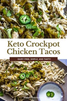 keto crockpot chicken tacos with green peppers and jalapenos