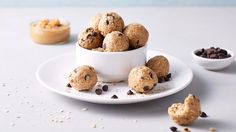 a white plate topped with cookies and chocolate chips