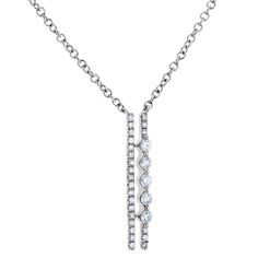 Natural white diamonds decorate the parallel gold pillars across this 10-karat gold necklace. The chain is eighteen inches long and comes affixed to the pendant. Classic Bar Necklace With Diamond Accents, Classic Diamond Bar Necklace For Formal Occasions, Classic Diamond Accented Bar Necklace For Anniversary, Anniversary Diamond Necklace With Chain, Classic Diamond Accents Bar Necklace For Anniversary, Classic Bar Necklace With Diamond Accents For Anniversary, Elegant Silver Bar Necklace For Anniversary, Classic Silver Bar Necklace For Anniversary, Classic Silver Bar Necklace