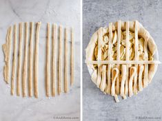 an image of food being made in the shape of pie crusts and then cut into pieces