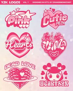 various heart shaped stickers on a pink and blue background