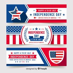 three american independence day banners with stars and stripes