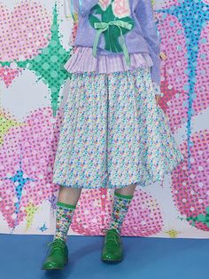 Material:  100% Polyester
 Size: SML
 Model: 170cm/49kg





 Length
 Waist


 S
 73cm
 64-96cm


 M
 74cm
 68-100cm


 L
 L 75cm
 72-104cm Arcana Archive, Harajuku Girls, Pastel Outfit, Poetry Reading, Couture Outfits, Flower Skirt, Quirky Fashion, Purple Plaid, Oversized Dress