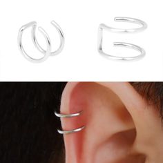 two different types of ear piercings on top of each other