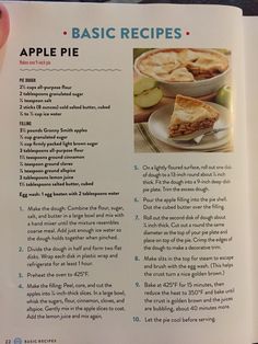 an apple pie recipe is shown in the cookbook