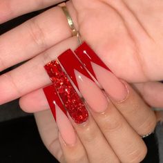 Square Acrylic Nails Red, Acrylic Nails Red, Tapered Square Nails, Ombre Acrylic Nails, Edgy Nails