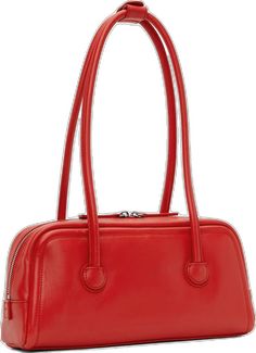 Classic Satchel Baguette Bag With Zipper Closure, Red Baguette Bag With Detachable Strap And Top Handle, Red Top Handle Baguette Bag With Detachable Strap, Classic Tote Baguette Bag, Classic Tote Baguette Bag With Zipper, Classic Baguette Tote Bag With Zipper, Classic Baguette Tote Bag With Zipper Closure, Classic Red Baguette Bag For Everyday, Classic Red Baguette Bag For Daily Use